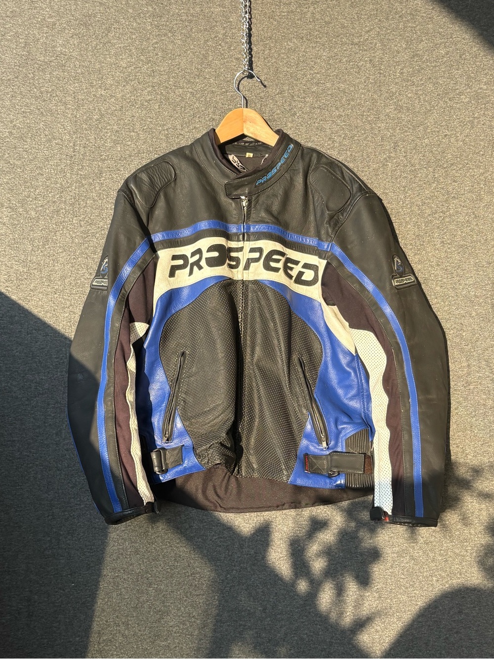 Y2K Prospeed Motorcycle Jacket Black, Blue & White